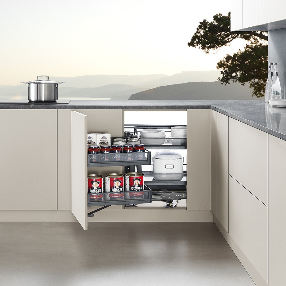 welldo/纬东 橱柜转角拉篮转角小怪物拉篮四篮联动拉篮厨房收纳拉