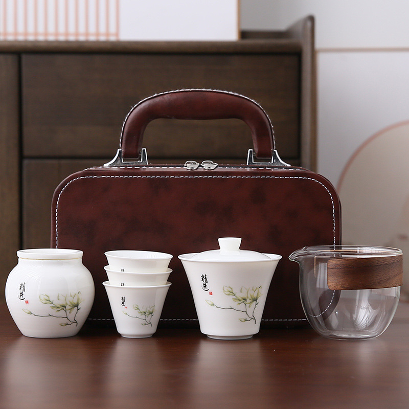 Travel Tea Set White Jade White Porcelain Set Kung Fu Tea Set Outdoor Camping Quick Cup Holiday Company Business Gifts
