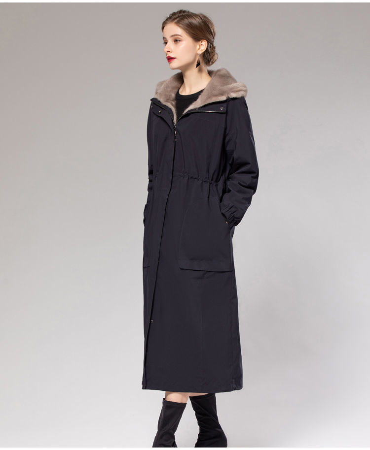 反季2022冬款水貂内胆派克服女长款过膝可拆卸尼克服整貂貂皮大衣