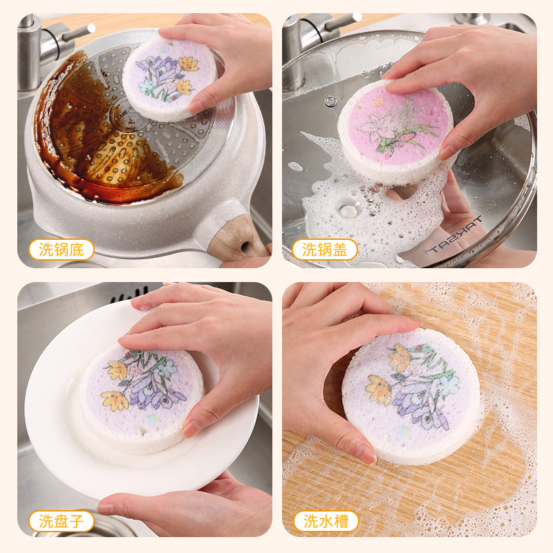 Round Compressed Wood Pulp Cotton Spong Mop Flower Wood Pulp Dish Sponges Pot Bowl Kitchen Cleaning Dish Towel Rag