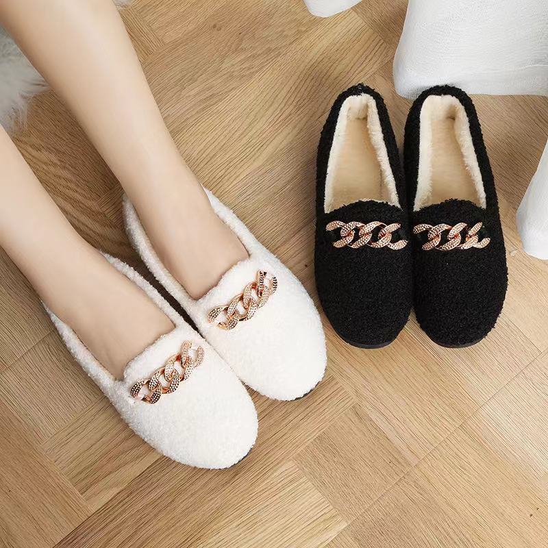 Flat-Bottomed One-Leg Peas One-Piece Shoes Cotton-Padded Shoes Pedal Plush Warm Hair Generation Shoes plus Household Velvet Women's Plus