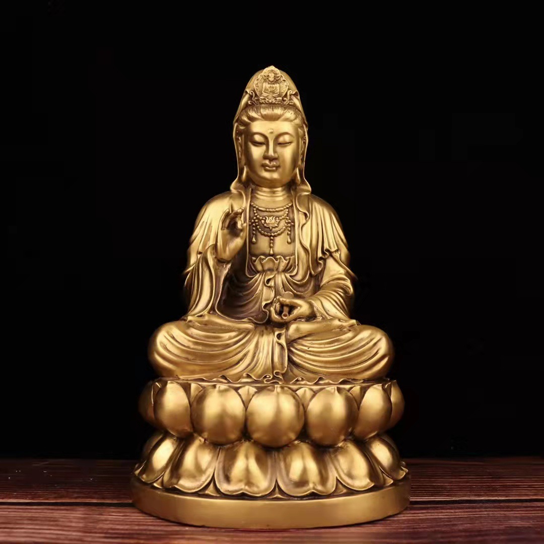 文玩古玩铜器佛像坐莲花观世音菩萨摆件批发