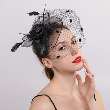 小礼帽女头饰名媛旗袍民国半遮面网纱帽子舞台演出面纱晚礼服发饰