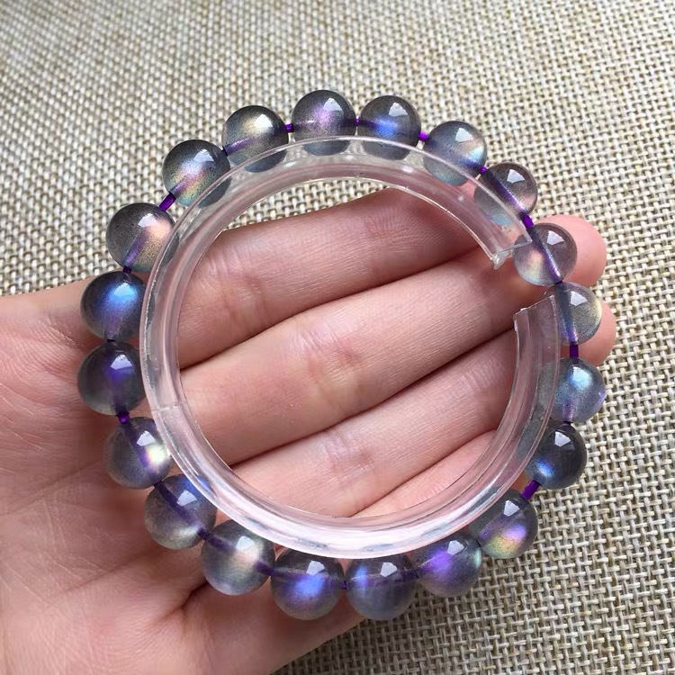 天然拉长石手链紫光 灰月光石手串紫光拉长石手链彩虹光梦幻紫