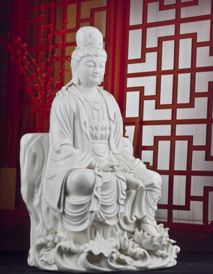 大型瓷坐姿莲花九莲观音菩萨佛像赐福增寿送老人长辈佛堂供奉摆件