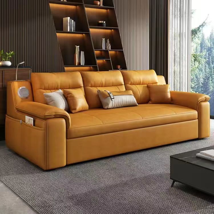 Sofa Bed Foldable Dual-Use Multifunctional Living Room Small Apartment Home Double Bed with Rollers Faux Leather Speaker USB