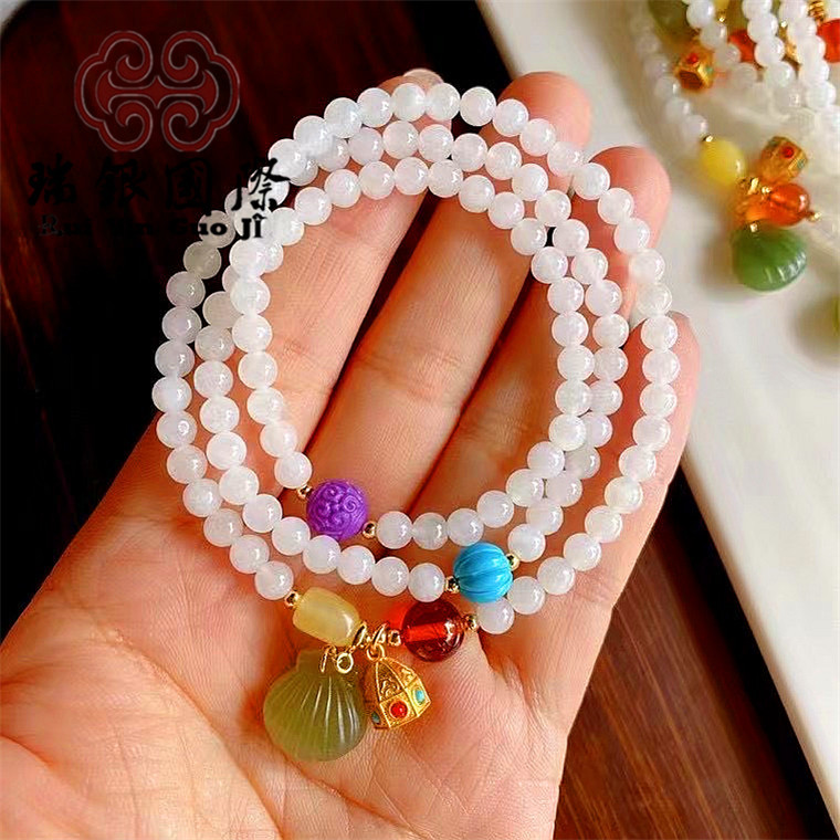 和田玉手串天然玉石多圈108羊脂白玉diy设计文玩和田玉手链佛珠