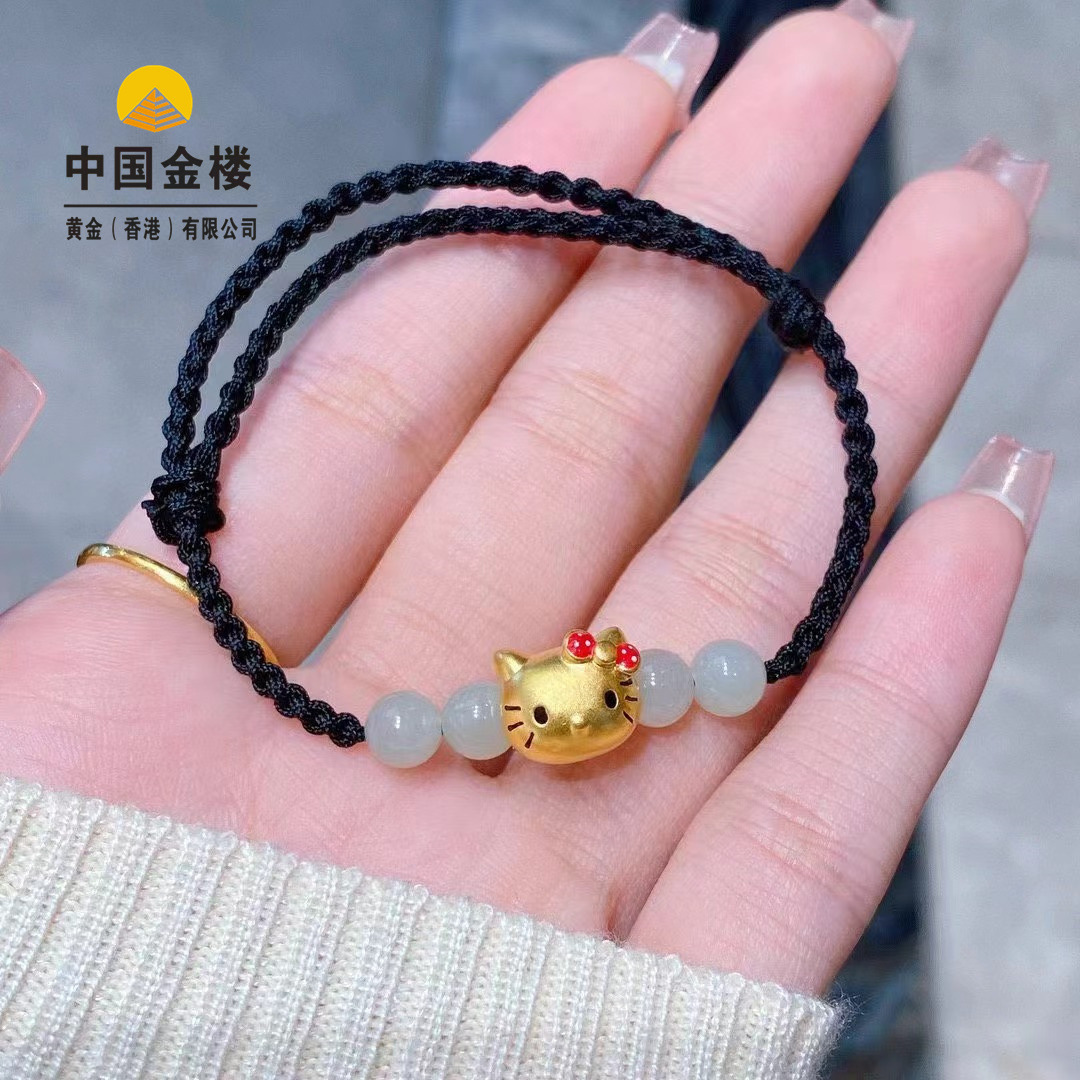 黄金999足金彩色kt猫转运珠 3d硬金凯蒂猫手绳宝宝小孩礼物-阿里巴巴