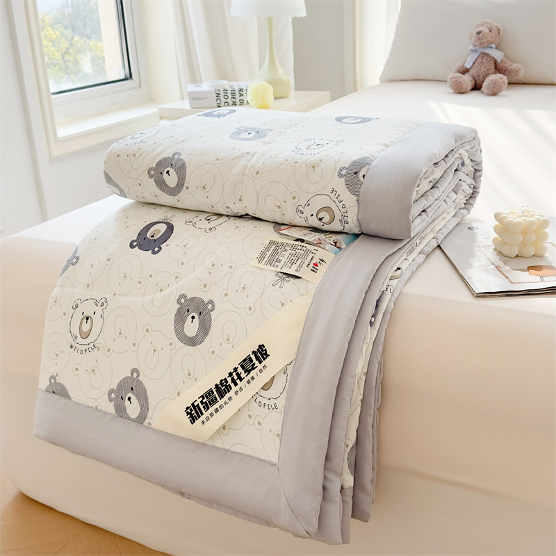 Washed Cotton Class a Summer Quilt Xinjiang Cotton Filled Air Conditioning Quilt Children Cartoon Printed Summer Cool Quilt Single Double Thin Quilt