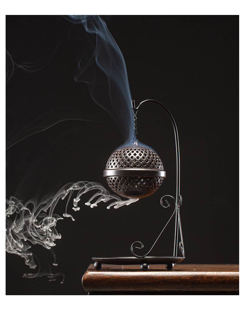 禅意镂空倒流香炉香薰球吊炉家用茶道室内悬挂香囊盘香炉创意摆件