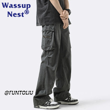 WASSUP NEST美式纯棉机能工装裤男士直筒复古阔脚裤休闲冲锋裤子