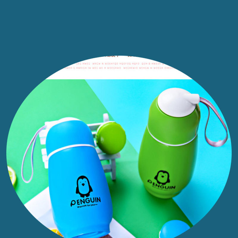 儿童双层不锈钢企鹅保温杯创意卡通水杯定制logo二维码礼品大肚杯
