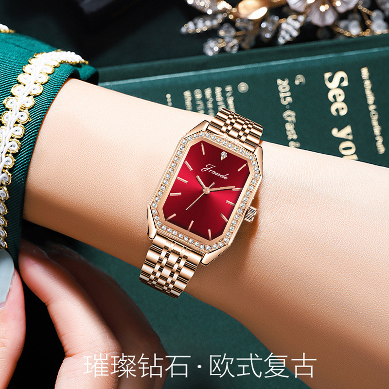 Song Langdi Watch Women's Double Press Butterfly Clasp Steel Belt Quartz Watch Waterproof Net Red Women's Small Square Watch Simple Fashion Watch