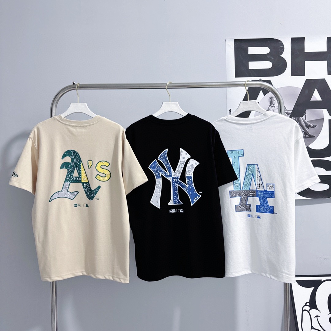 潮牌mlb夏季新款印花logo彩色渐变半袖高克重ny男女情侣款短袖t恤