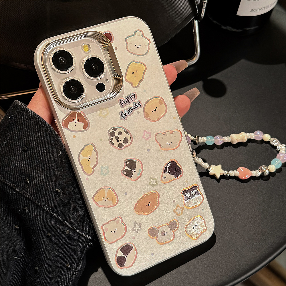 Ins Cartoon Laser Graffiti Puppy for Apple 14 Phone Case Iphone15 Hanging Chain 13pro Max Hard 12