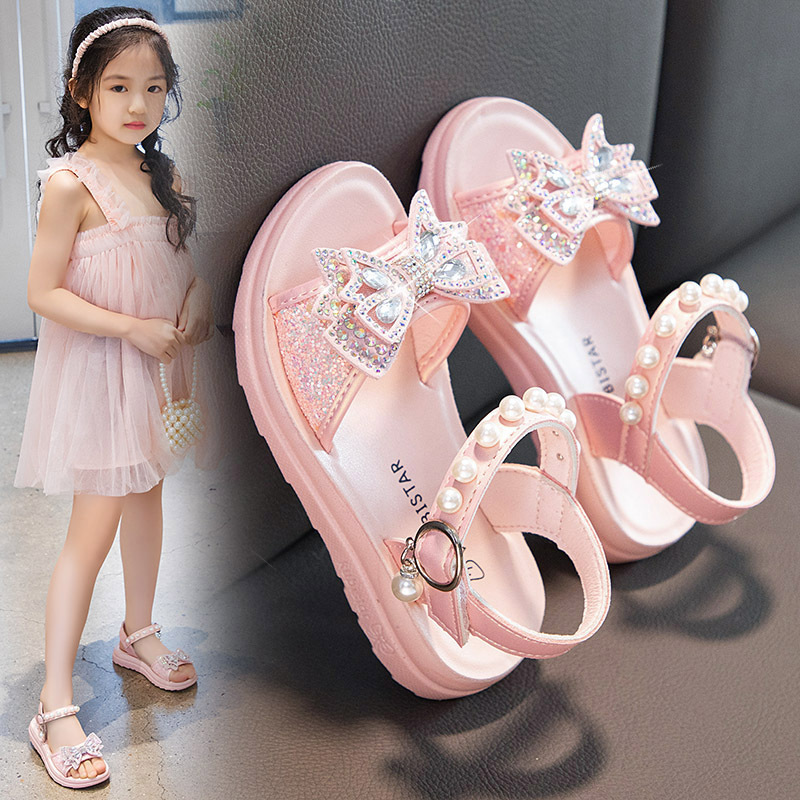 女童凉鞋2022夏季儿童公主凉鞋学生软底小女孩中童魔术贴沙滩鞋