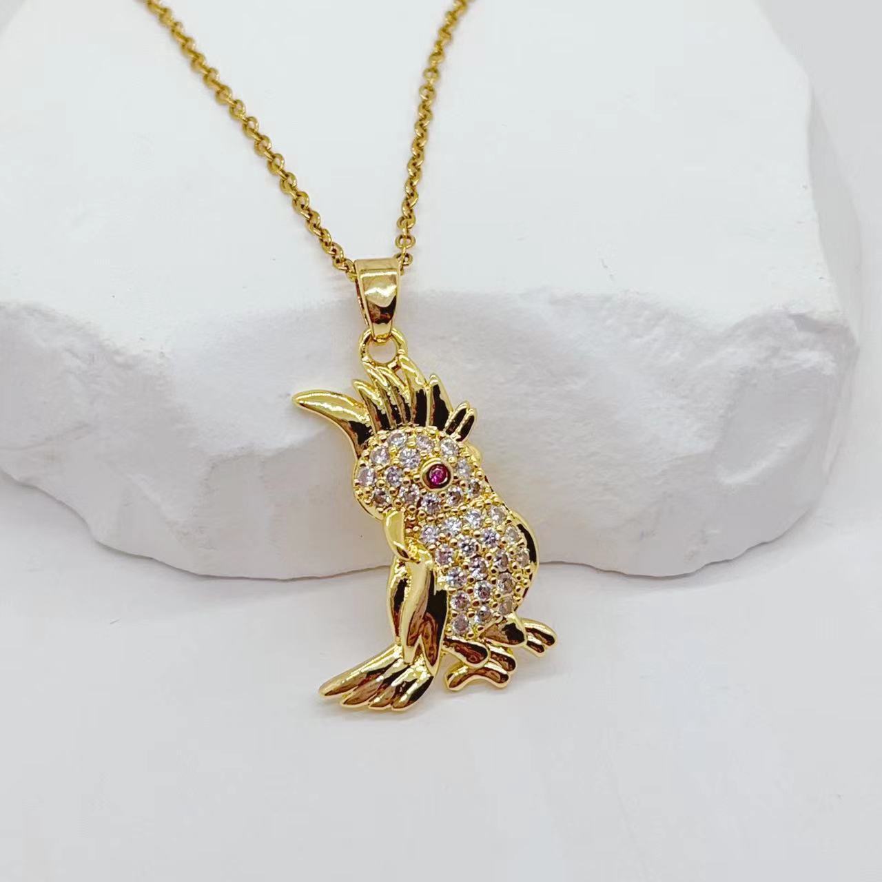 Micro-Inlaid Copper Zircon Titanium Steel Chain Personality Fashion Minority Design Flying Bird Necklace Electroplated 18K Accessories Wholesale