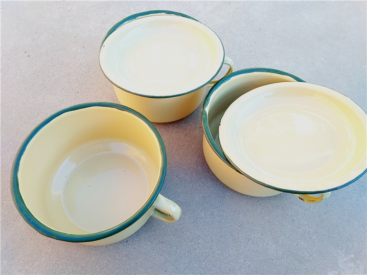 老式搪瓷饭缸饭盆饭盒 怀旧加厚搪瓷杯 泡面杯快餐杯带把带盖15cm