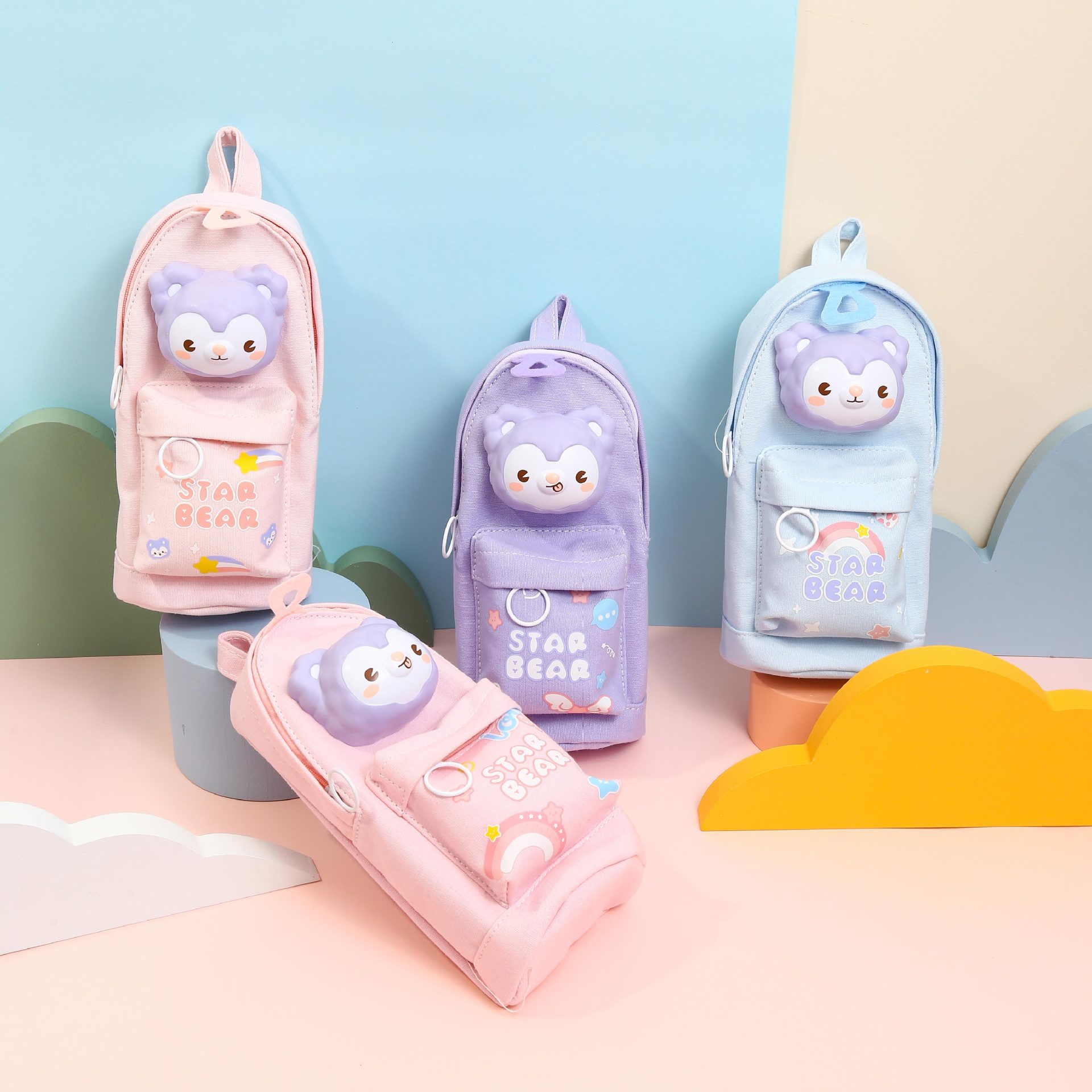 moko彩虹小熊慢回弹书包笔袋解压笔袋可爱造型书包笔袋学习笔袋