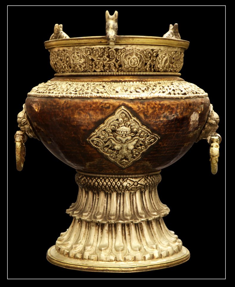 藏式尼泊尔手工铜器酥油壶火炉一套酒店家居装饰摆件藏式复古