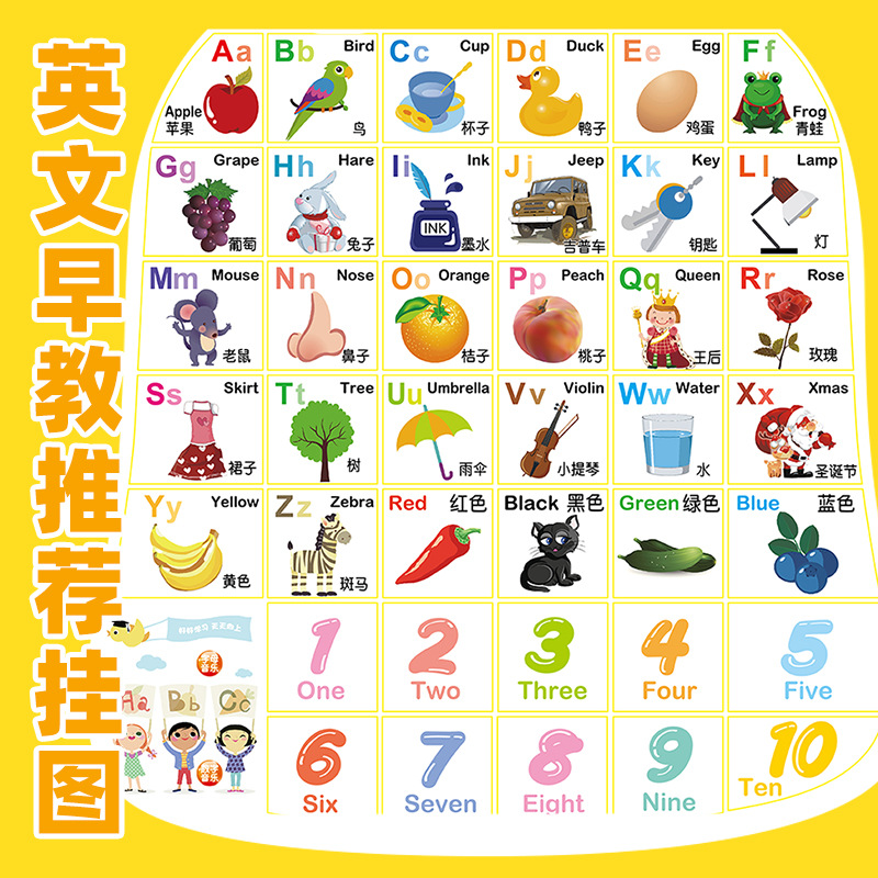 英语个标挂图发音幼儿全套拼音字母表墙贴有声早教26宝宝图片英文