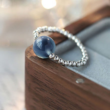 天然蓝色糖心玛瑙DIY设计女款S925银戒指厂家批发量大从优