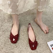 婚宴红色单鞋女2022年夏天新款温柔鞋百搭方头浅口平底软底豆豆鞋