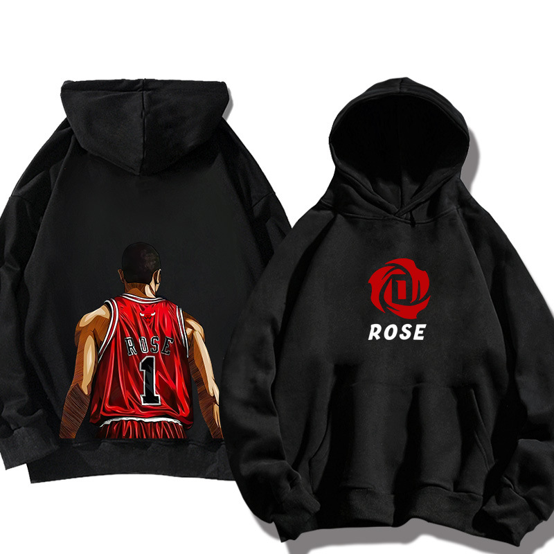 370克重磅篮球罗斯1号半身背影长袖连帽卫衣男女秋冬宽松潮衣服