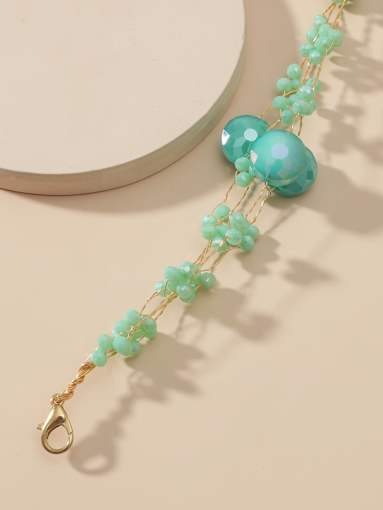 欧美跨境颜色水晶串珠的爱心形圆形铜丝手工编制新季女士手镯手链