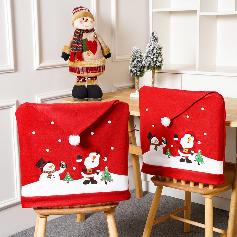 Cross-Border Christmas Decoration Non-Woven Printed Chair Cover Cartoon Santa Claus Chair Cover Christmas Large Hat Wholesale