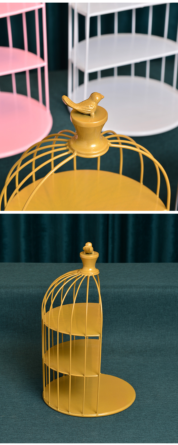 创意鸟笼多层展示架轻奢水果拖盘铁艺甜品蛋糕摆件下午茶歇点心架详情