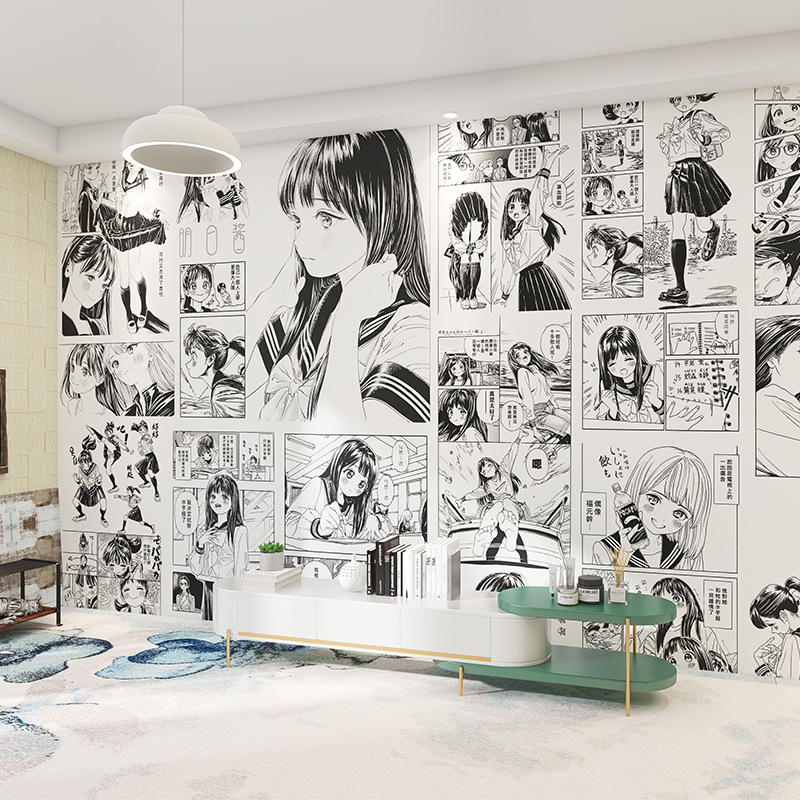 日本黑白漫画墙纸海贼王索隆卧室书房动漫拍照背景墙日系卧室壁纸