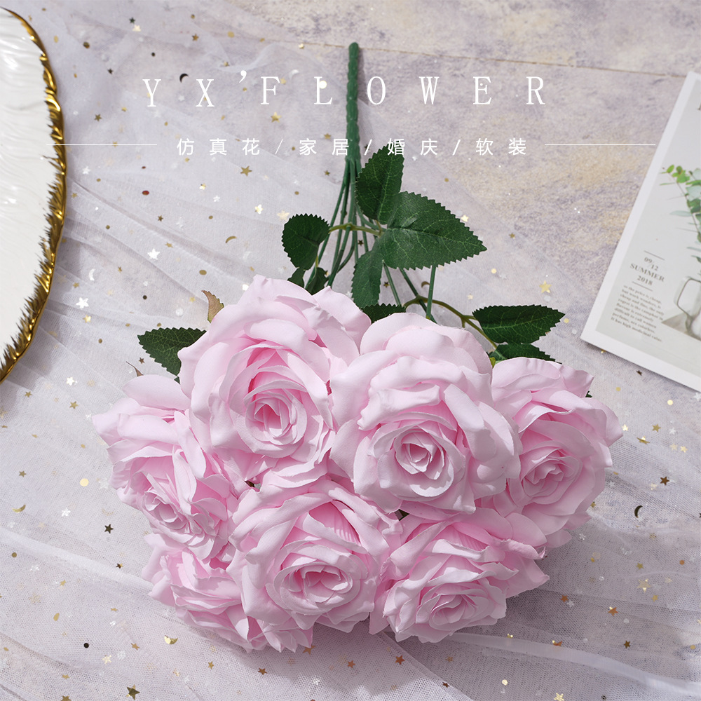 artificial flower artificial plant New European-Style Snow Rose Diamond Emulational Rose Flower Foreign Trade Home Wedding Display Fake Flower Silk Flower