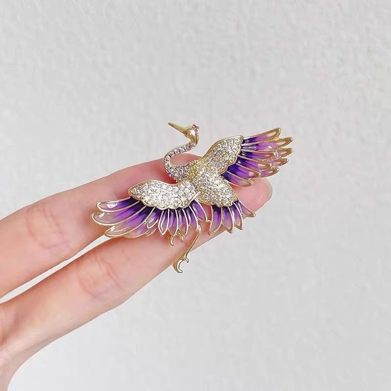 中国风仙鹤胸针高档女古典优雅气质胸花复古小众别针汉服大衣配饰