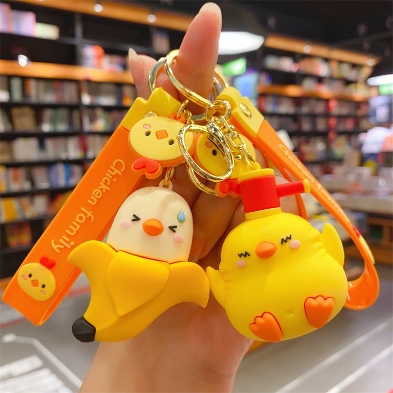 genuine creative cartoon cute chicken doll personalized car keychain student schoolbag pendant couple gift wholesale