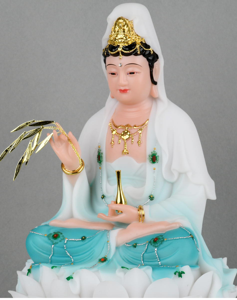 合成汉白玉观音菩萨佛像祥云观音像哑光古彩南海观世音菩萨神像