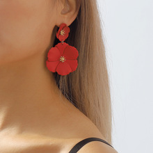 E8327欧美风跨境热卖新款时尚大小花朵长款耳钉 个性经典花卉耳环