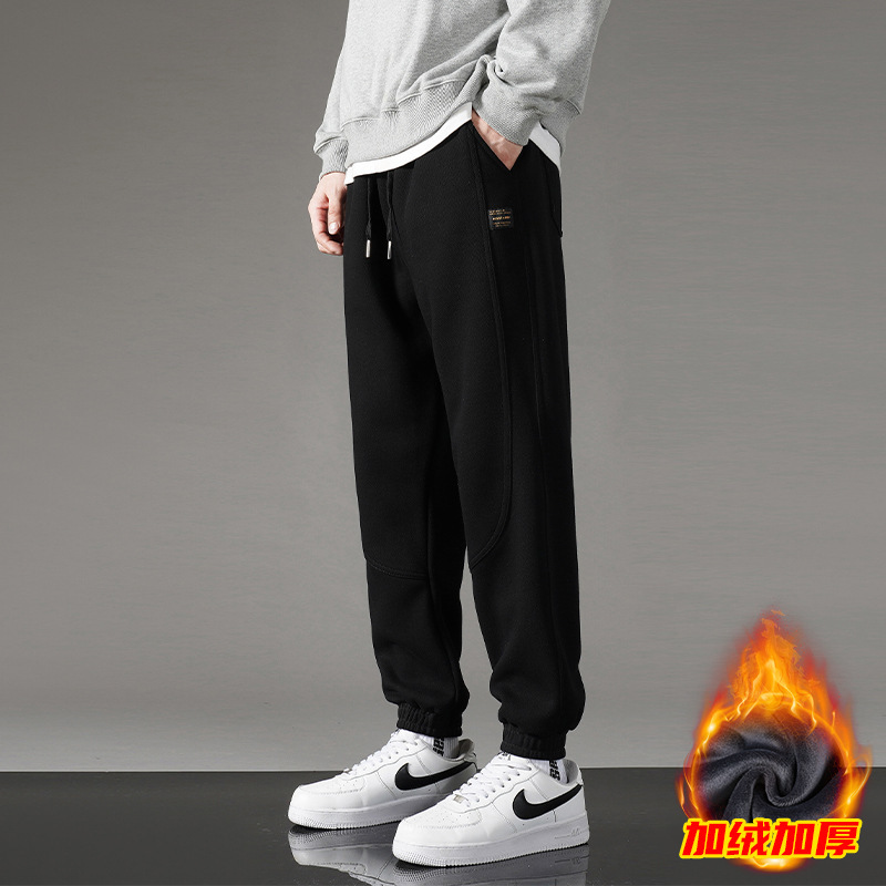 水貂绒秋冬季运动男士休闲裤加绒加厚户外外穿束脚裤男士长裤子