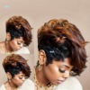 Short Black Wig with Mixed Brown Blonde Bangs Elegant Curly|ru Short Black Wig with Mixed Brown Blonde Bangs Elegant Curly|ru