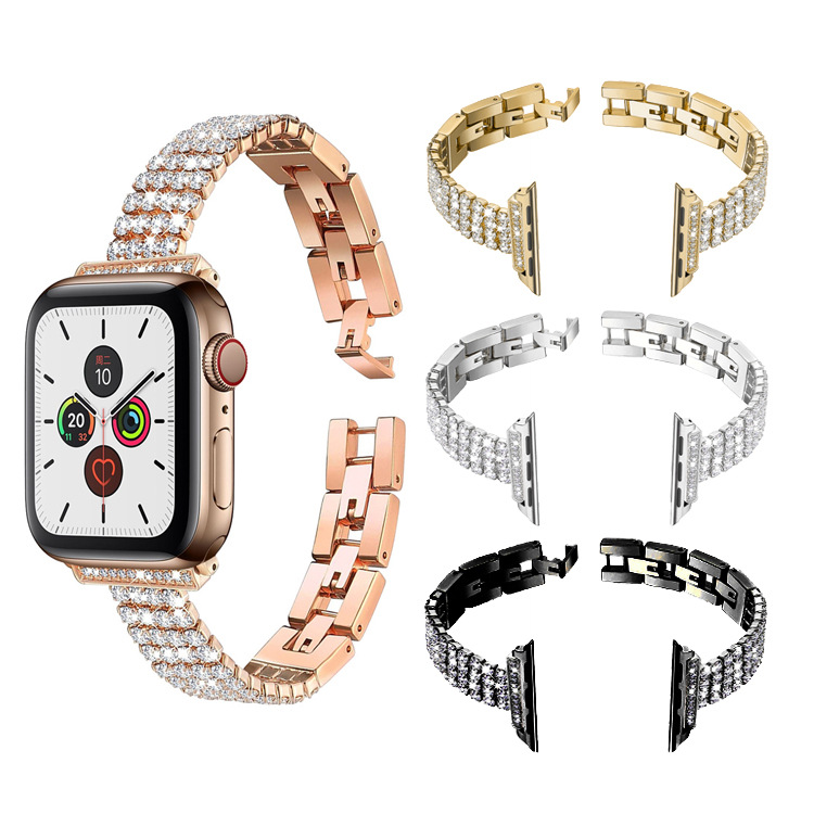 applicable to apple watch watchband iwatch1-8 generation universal light luxury four-row chain diamond-embedded watch band spot goods