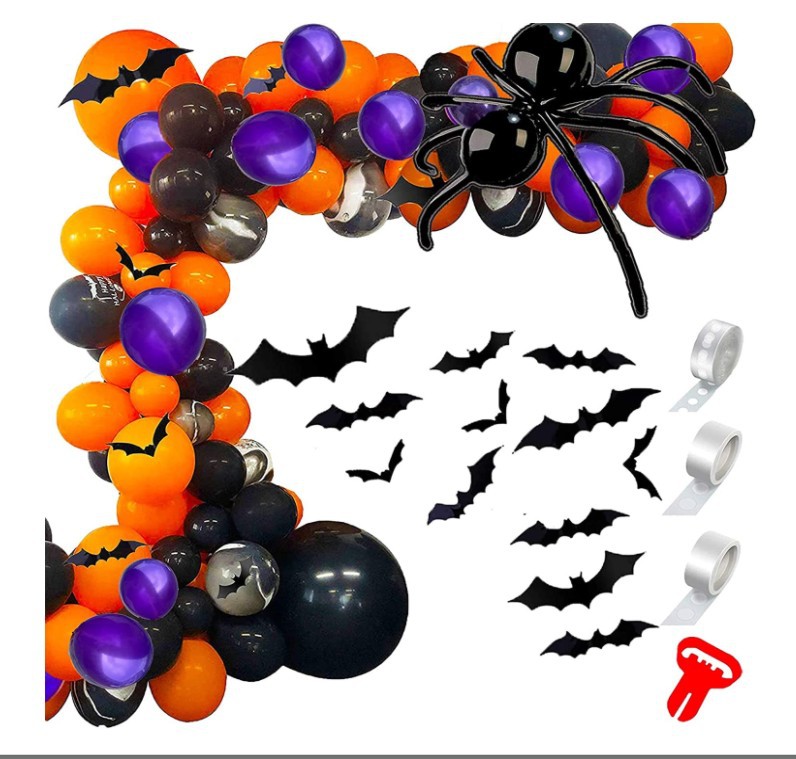 万圣节玛瑙灰黑色橙色紫色蜘蛛气球万圣节主题派对背景教室装饰