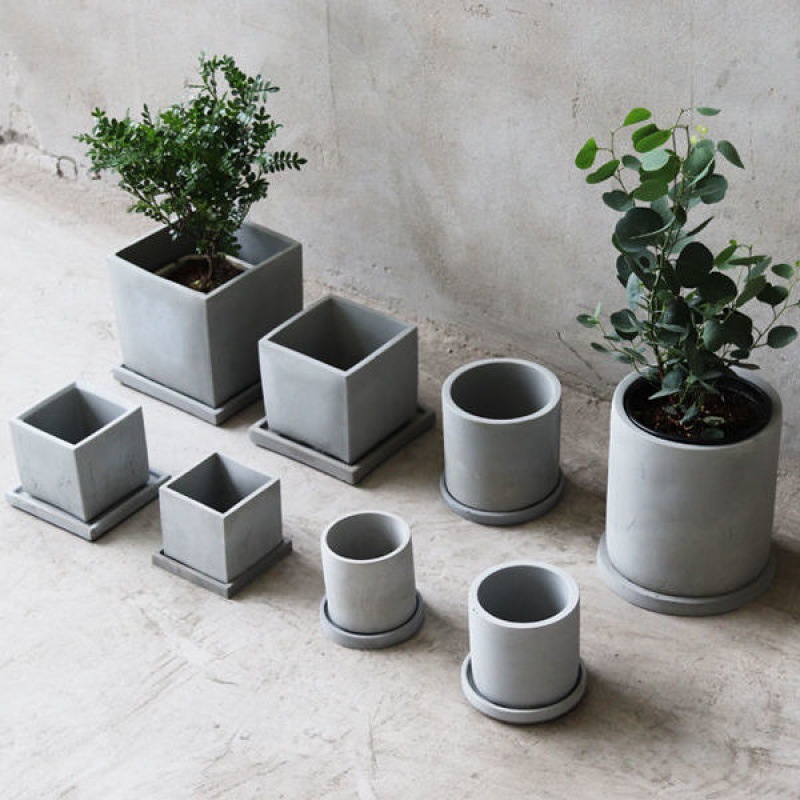 包邮水泥花盆正方形带托盘琴叶榕盆栽盆简约风格家居装饰多肉
