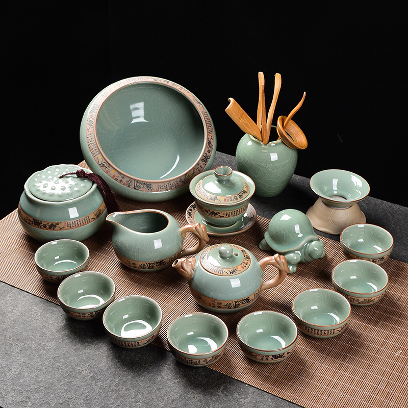 陶瓷功夫茶具套装茶杯家用哥汝窑泡茶壶盖碗道整小套装办公室会客