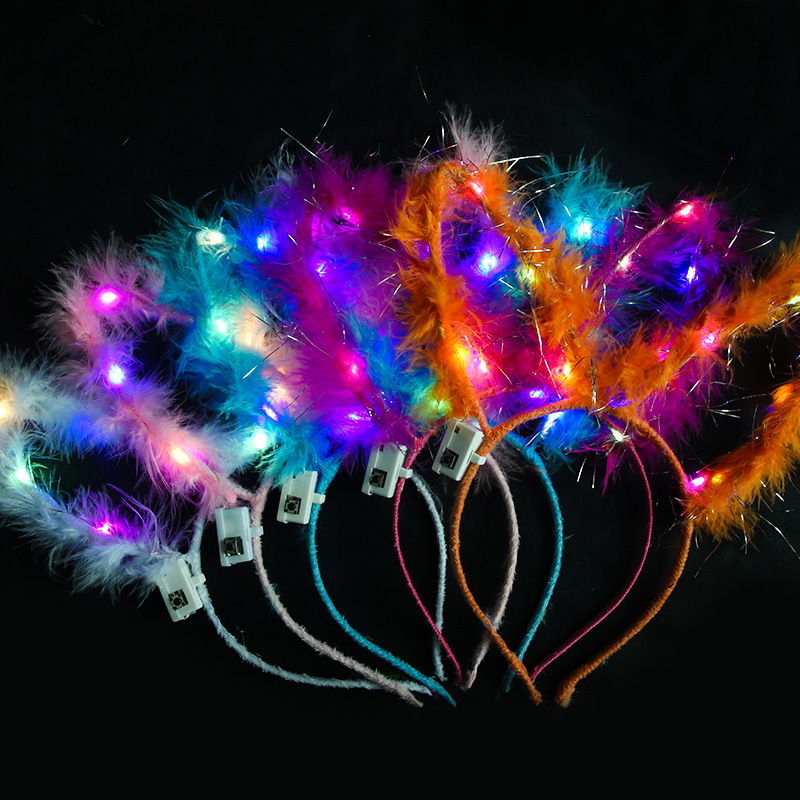 Luminous Headband Stall Night Market Toy Hair Accessories Yiwu Feather Rabbit Ears Headband Plush Headdress Push Hairpin