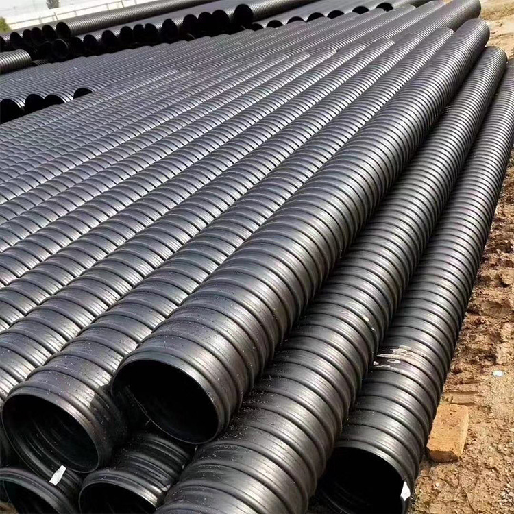 hdpe钢带缠绕波纹管聚乙烯螺旋波纹管黑色大口径pe钢带地埋排污管