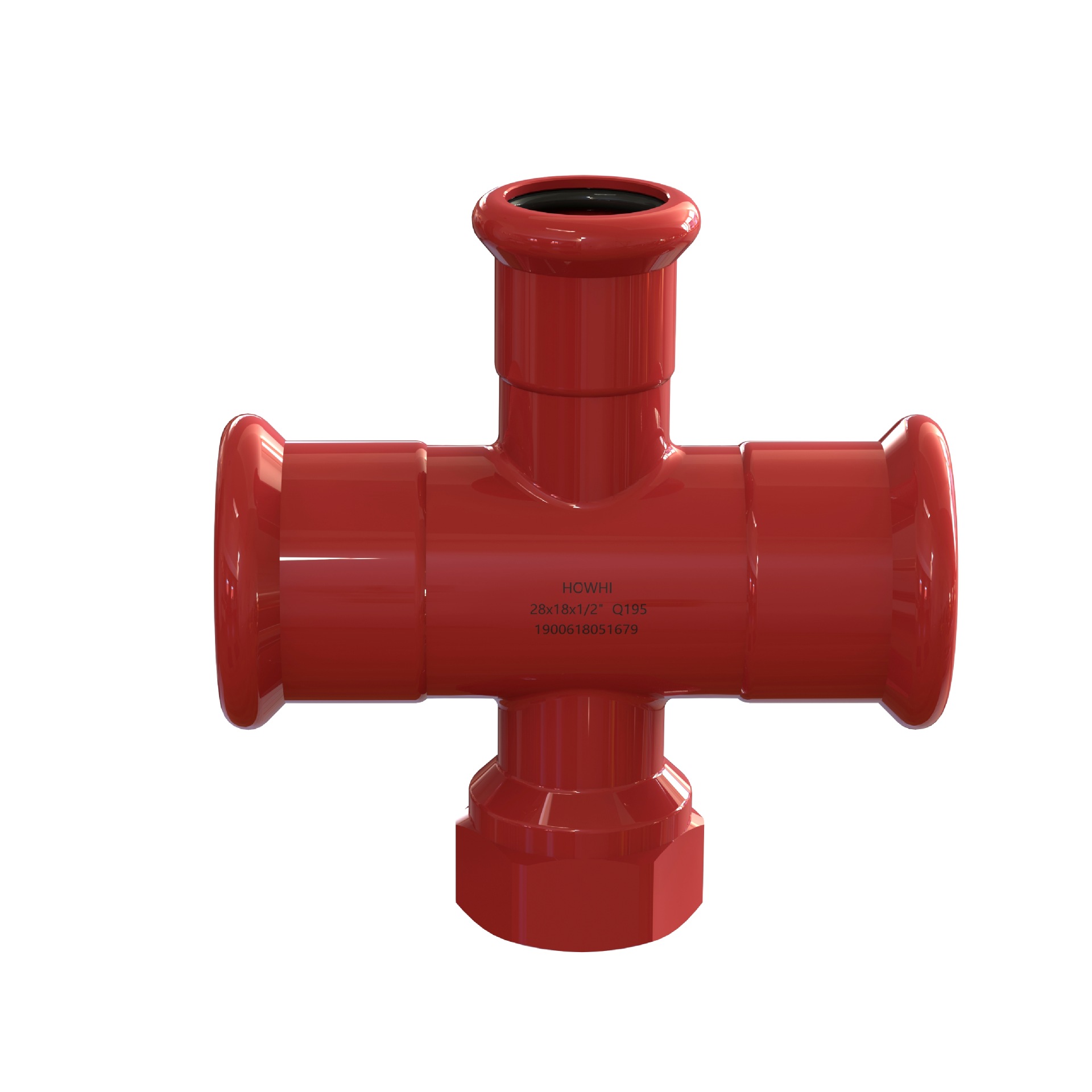 卡压管件_内螺纹四通_碳钢消防锌塑涂覆_涂塑管件_压接式消防管件