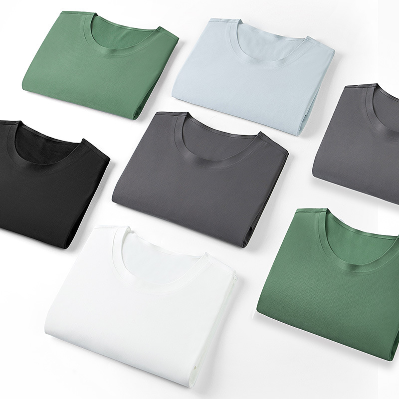 Summer New Short-Sleeved T-shirt Men's Thin Trendy Solid Color round Neck Ice Silk Seamless T-shirt Breathable Half Sleeve Men's Body