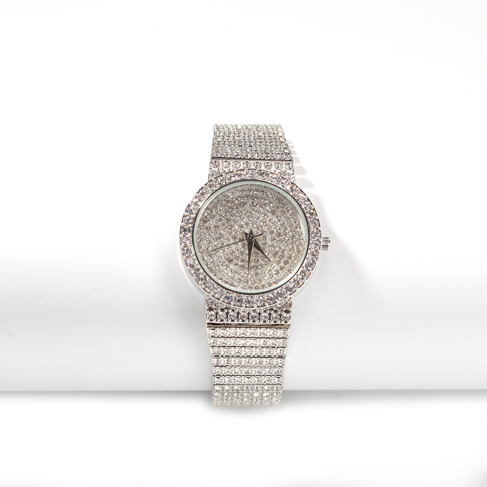 欧美跨境新款手表男士满钻满天星嘻哈石英表潮酷时尚百搭腕表