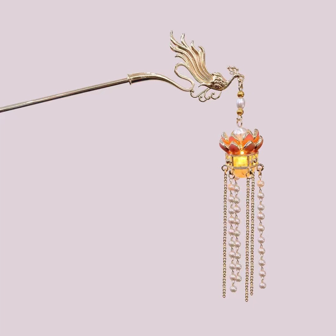 Han Chinese Clothing Hair Accessories Lantern Tassel Hairpin Holding Flowers Light-Emitting Alloy Hairpin Updo Cheongsam Accessories Female Ancient Style