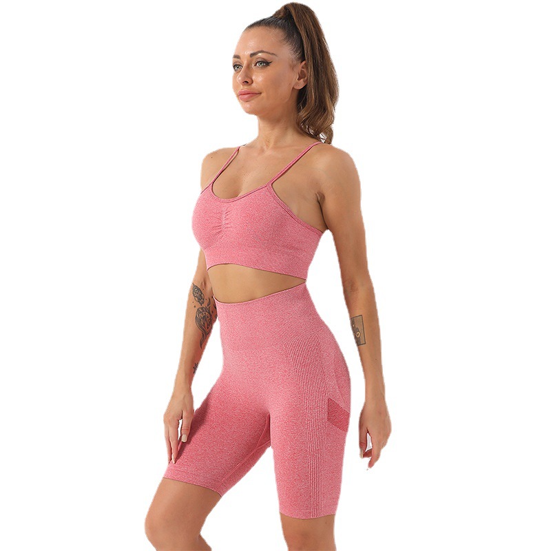 European and American Tight Quick-Drying Yoga Suit Women's Sexy Strap Yoga Clothes Exercise Bra Vest High Waist Workout Shorts